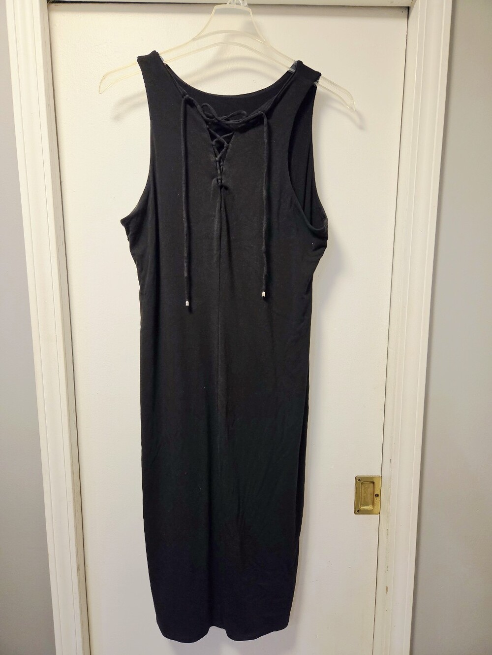 WHITE HOUSE BLACK MARKET Black Lace-Up Tank Midi Dress